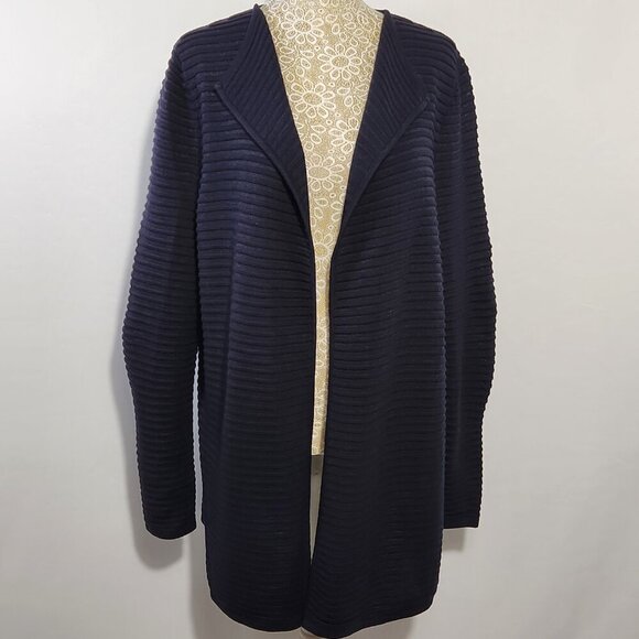 Talbots Women's Size S Blue Rib Knit Long Sleeve Semi Sheer Open Front Cardigan - Picture 1 of 15
